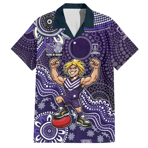 Personalized Freo Football Mascot Hawaiian Shirt Aboriginal Dot Art Style Vibrant Indigenous Pattern Design