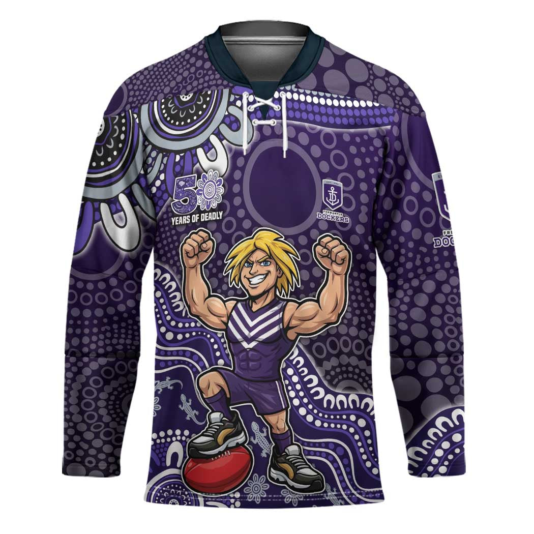 Personalized Freo Football Mascot Hockey Jersey Aboriginal Dot Art Style Vibrant Indigenous Pattern Design