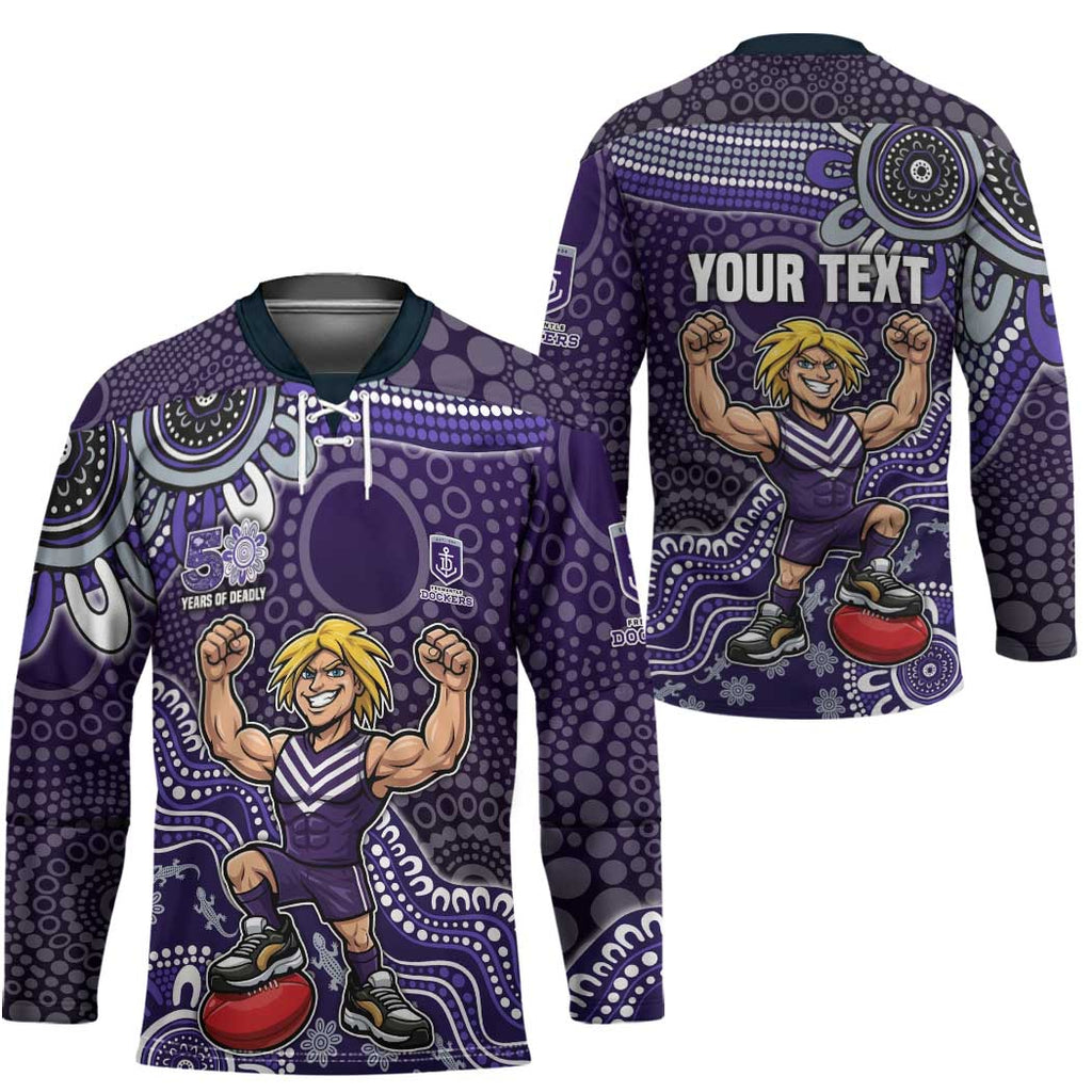 Personalized Freo Football Mascot Hockey Jersey Aboriginal Dot Art Style Vibrant Indigenous Pattern Design