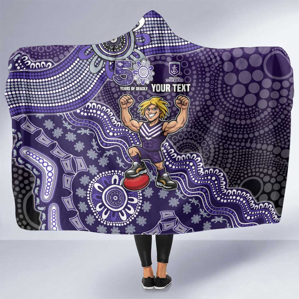 Personalized Freo Football Mascot Hooded Blanket Aboriginal Dot Art Style Vibrant Indigenous Pattern Design