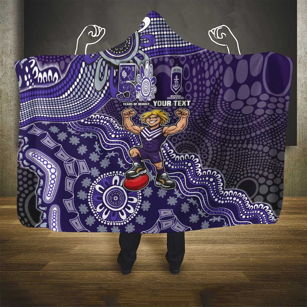 Personalized Freo Football Mascot Hooded Blanket Aboriginal Dot Art Style Vibrant Indigenous Pattern Design