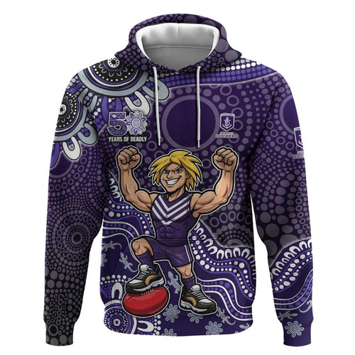 Personalized Freo Football Mascot Hoodie Aboriginal Dot Art Style Vibrant Indigenous Pattern Design