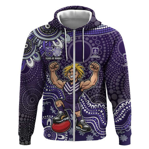 Personalized Freo Football Mascot Hoodie Aboriginal Dot Art Style Vibrant Indigenous Pattern Design