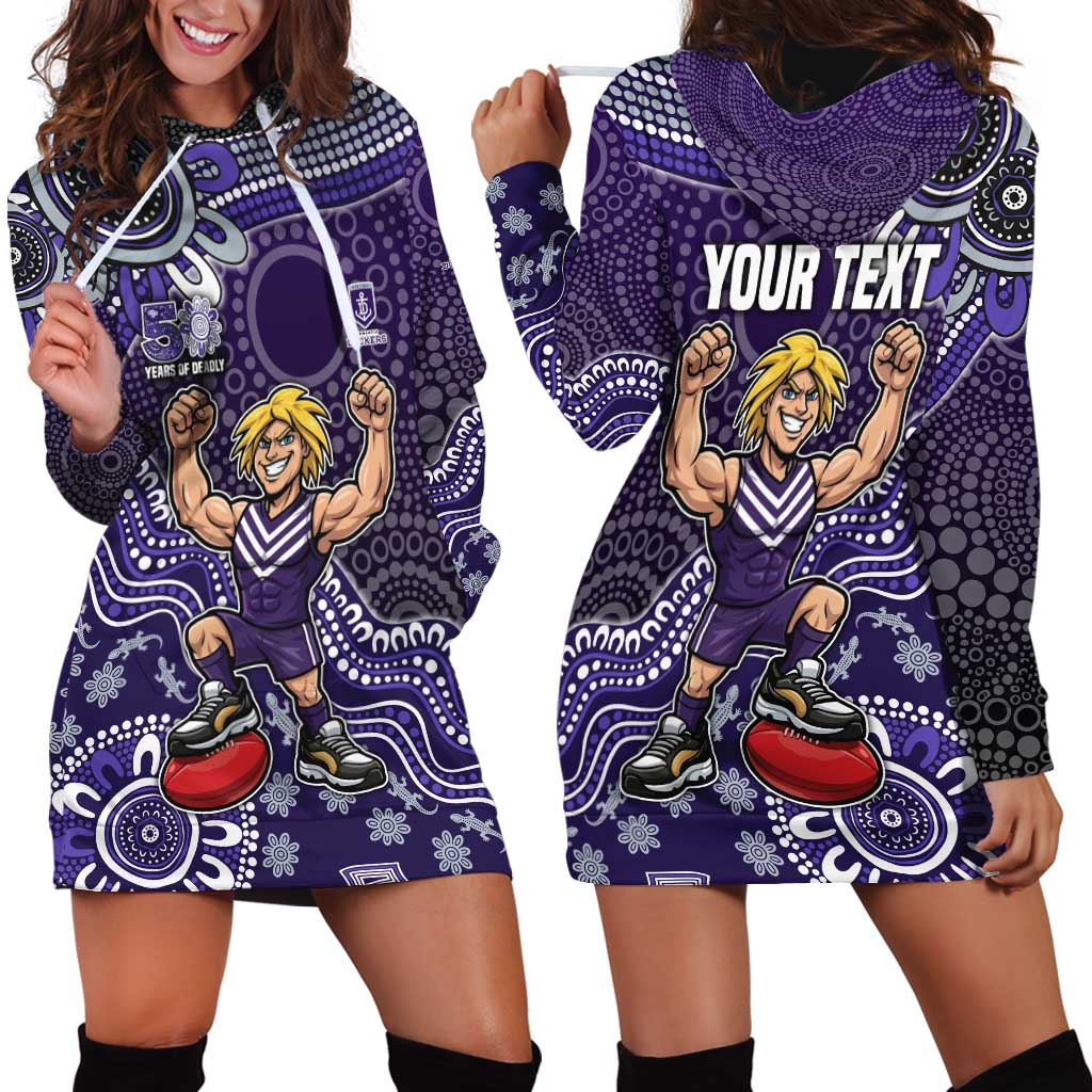 Personalized Freo Football Mascot Hoodie Dress Aboriginal Dot Art Style Vibrant Indigenous Pattern Design