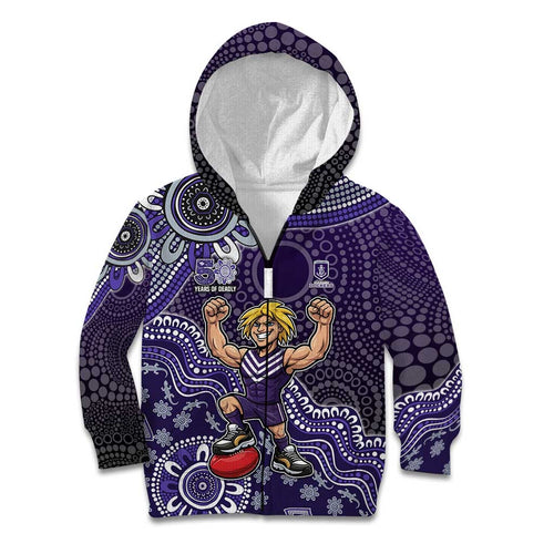 Personalized Freo Football Mascot Kid Hoodie Aboriginal Dot Art Style Vibrant Indigenous Pattern Design
