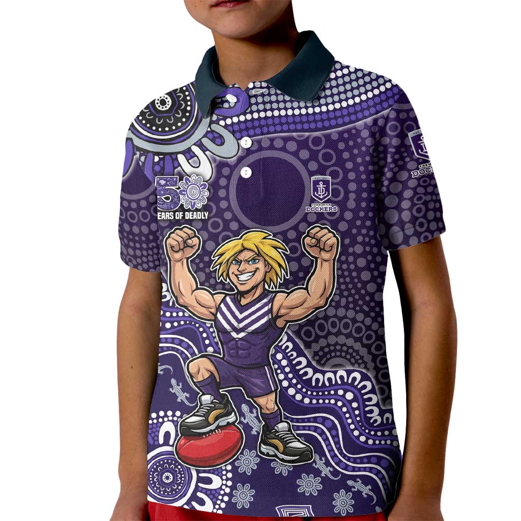 Personalized Freo Football Mascot Kid Polo Shirt Aboriginal Dot Art Style Vibrant Indigenous Pattern Design