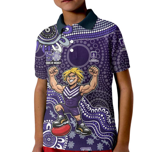 Personalized Freo Football Mascot Kid Polo Shirt Aboriginal Dot Art Style Vibrant Indigenous Pattern Design