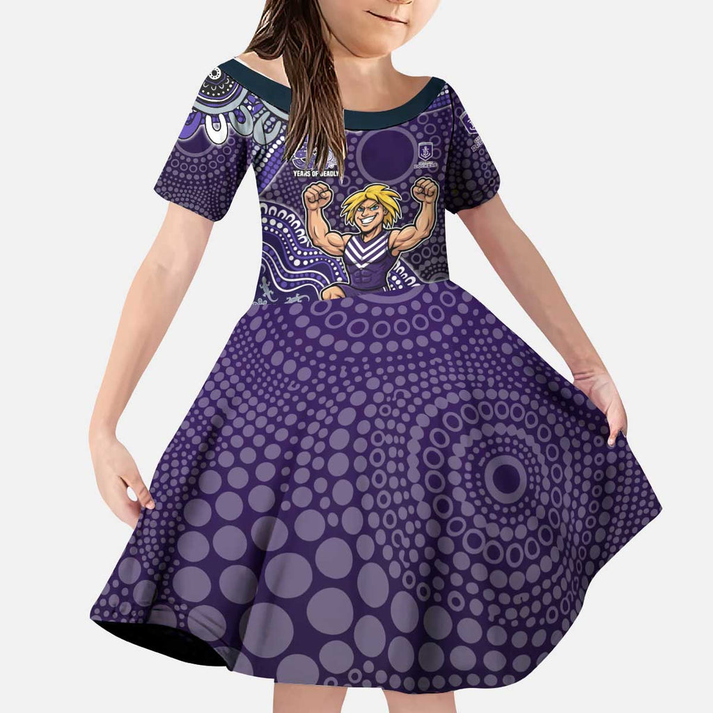 Personalized Freo Football Mascot Kid Short Sleeve Dress Aboriginal Dot Art Style Vibrant Indigenous Pattern Design