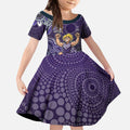 Personalized Freo Football Mascot Kid Short Sleeve Dress Aboriginal Dot Art Style Vibrant Indigenous Pattern Design