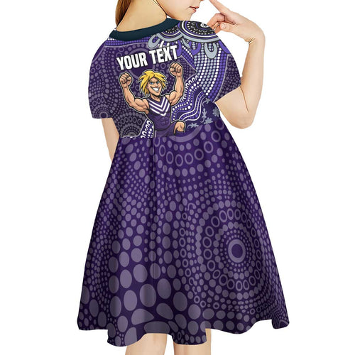 Personalized Freo Football Mascot Kid Short Sleeve Dress Aboriginal Dot Art Style Vibrant Indigenous Pattern Design