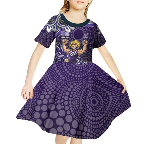 Personalized Freo Football Mascot Kid Short Sleeve Dress Aboriginal Dot Art Style Vibrant Indigenous Pattern Design