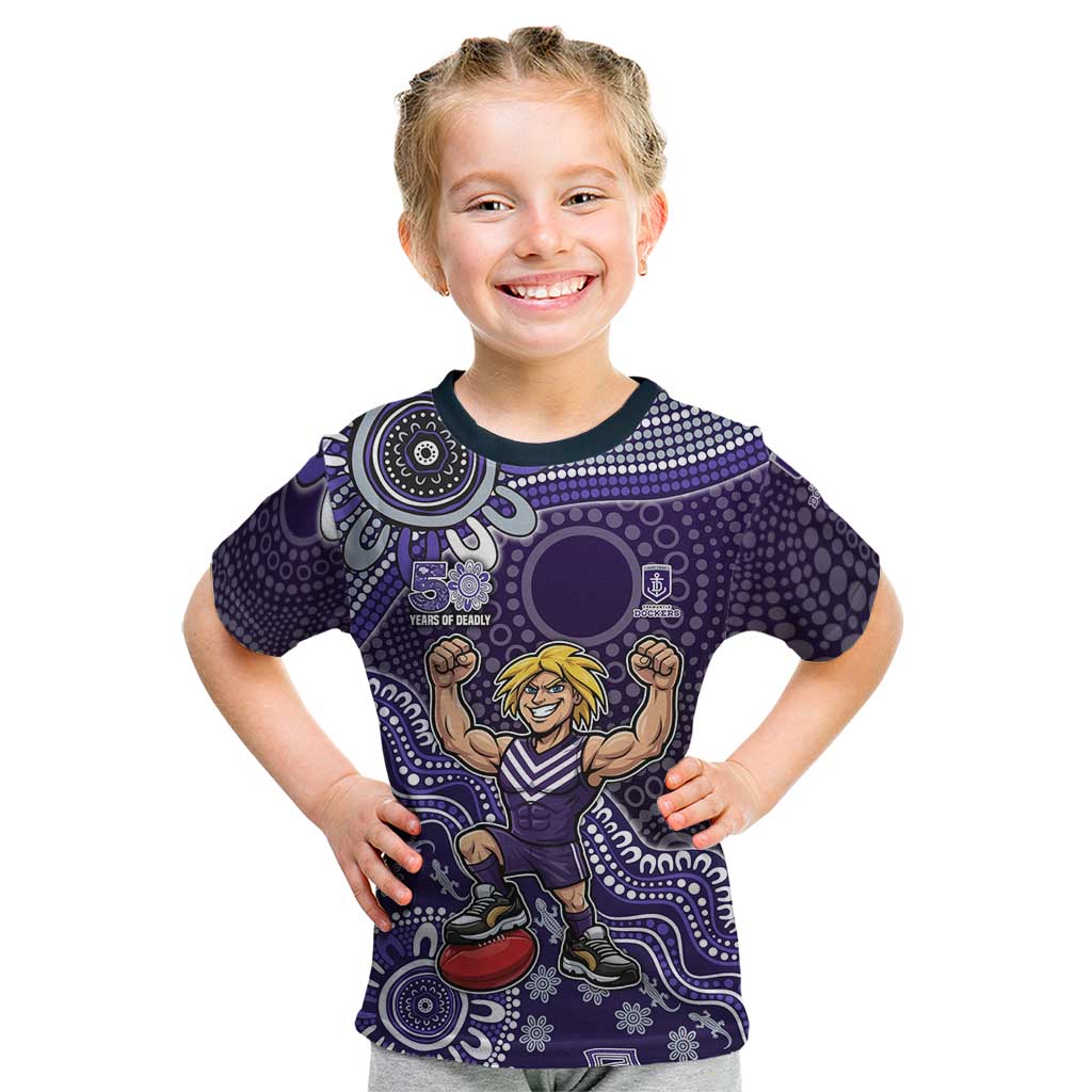 Personalized Freo Football Mascot Kid T Shirt Aboriginal Dot Art Style Vibrant Indigenous Pattern Design