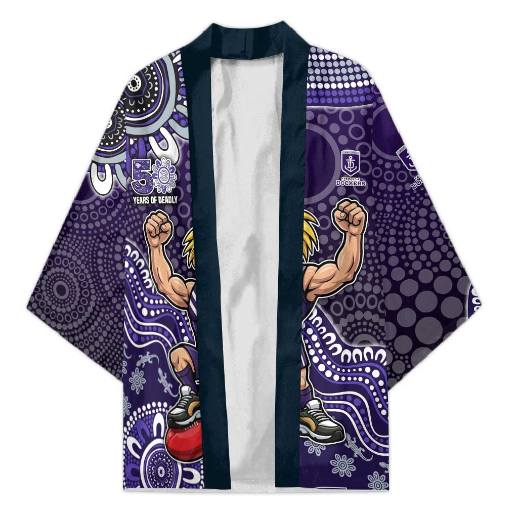 Personalized Freo Football Mascot Kimono Aboriginal Dot Art Style Vibrant Indigenous Pattern Design