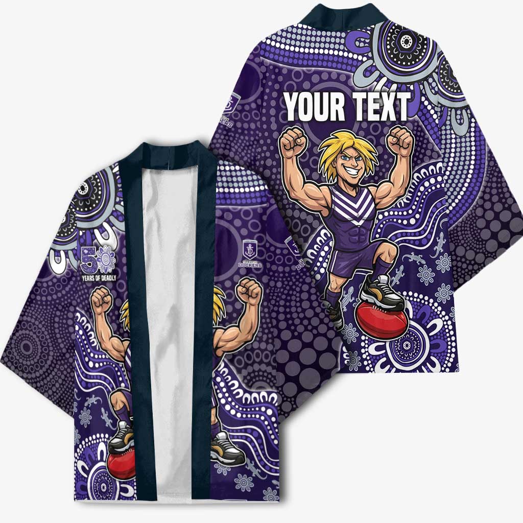 Personalized Freo Football Mascot Kimono Aboriginal Dot Art Style Vibrant Indigenous Pattern Design