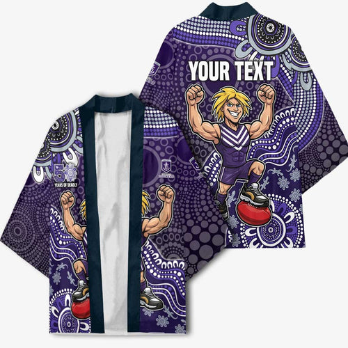Personalized Freo Football Mascot Kimono Aboriginal Dot Art Style Vibrant Indigenous Pattern Design