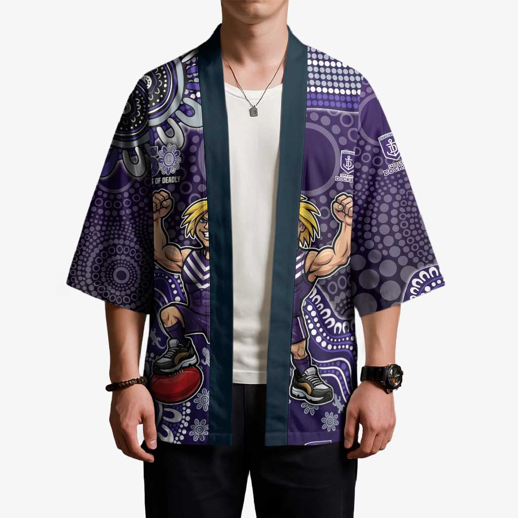 Personalized Freo Football Mascot Kimono Aboriginal Dot Art Style Vibrant Indigenous Pattern Design