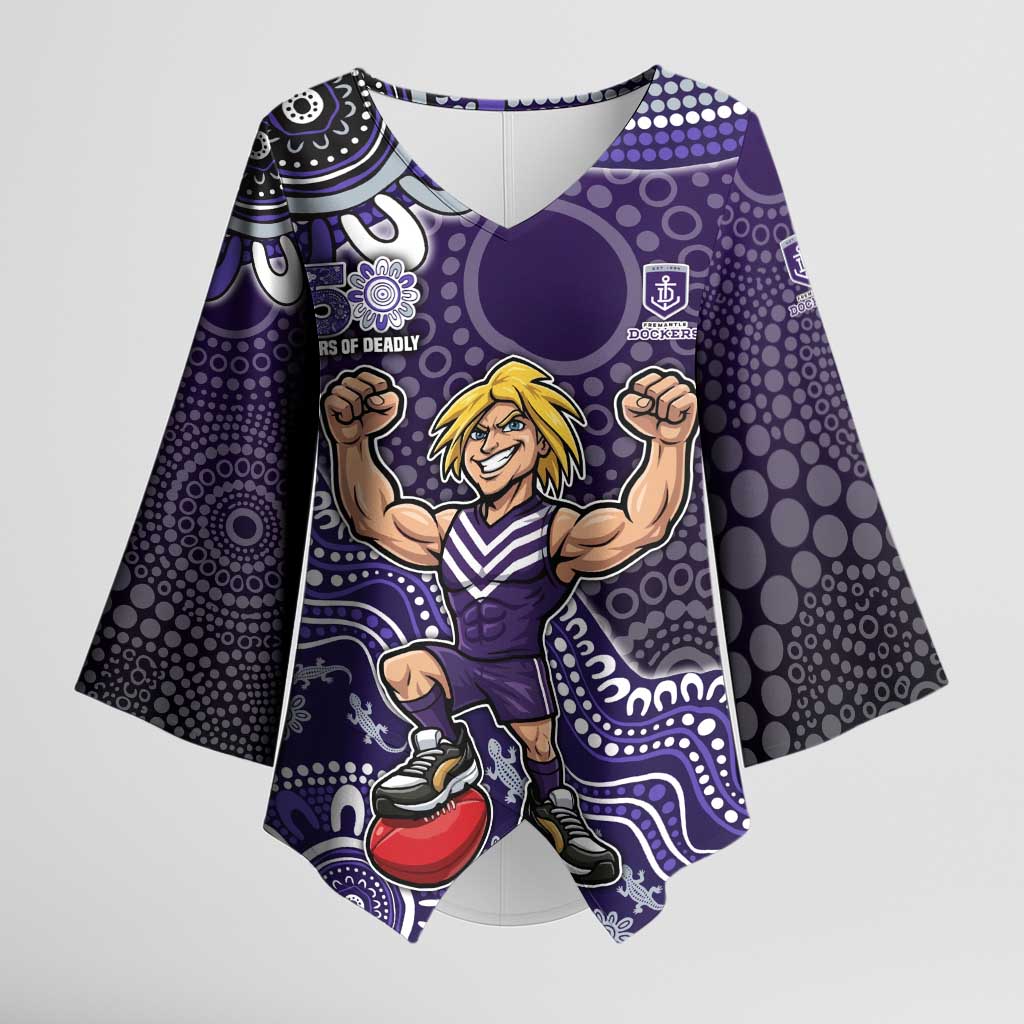Personalized Freo Football Mascot Kimono Sleeve Blouse Aboriginal Dot Art Style Vibrant Indigenous Pattern Design