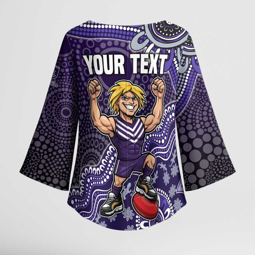 Personalized Freo Football Mascot Kimono Sleeve Blouse Aboriginal Dot Art Style Vibrant Indigenous Pattern Design