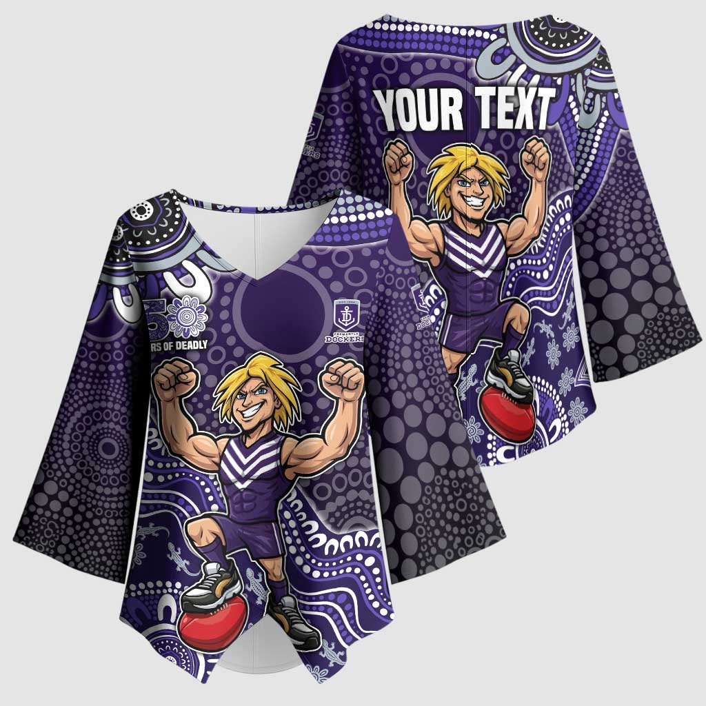 Personalized Freo Football Mascot Kimono Sleeve Blouse Aboriginal Dot Art Style Vibrant Indigenous Pattern Design