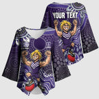 Personalized Freo Football Mascot Kimono Sleeve Blouse Aboriginal Dot Art Style Vibrant Indigenous Pattern Design