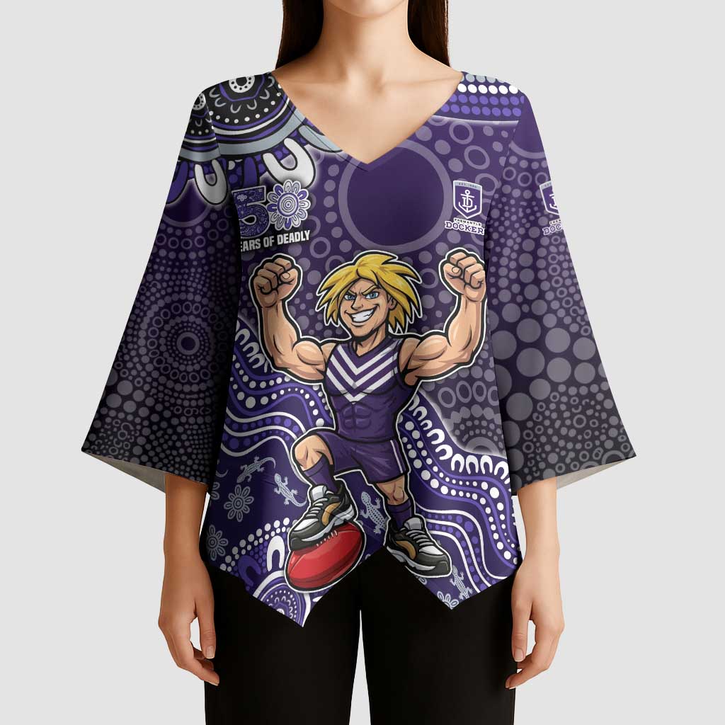 Personalized Freo Football Mascot Kimono Sleeve Blouse Aboriginal Dot Art Style Vibrant Indigenous Pattern Design