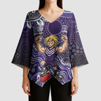 Personalized Freo Football Mascot Kimono Sleeve Blouse Aboriginal Dot Art Style Vibrant Indigenous Pattern Design