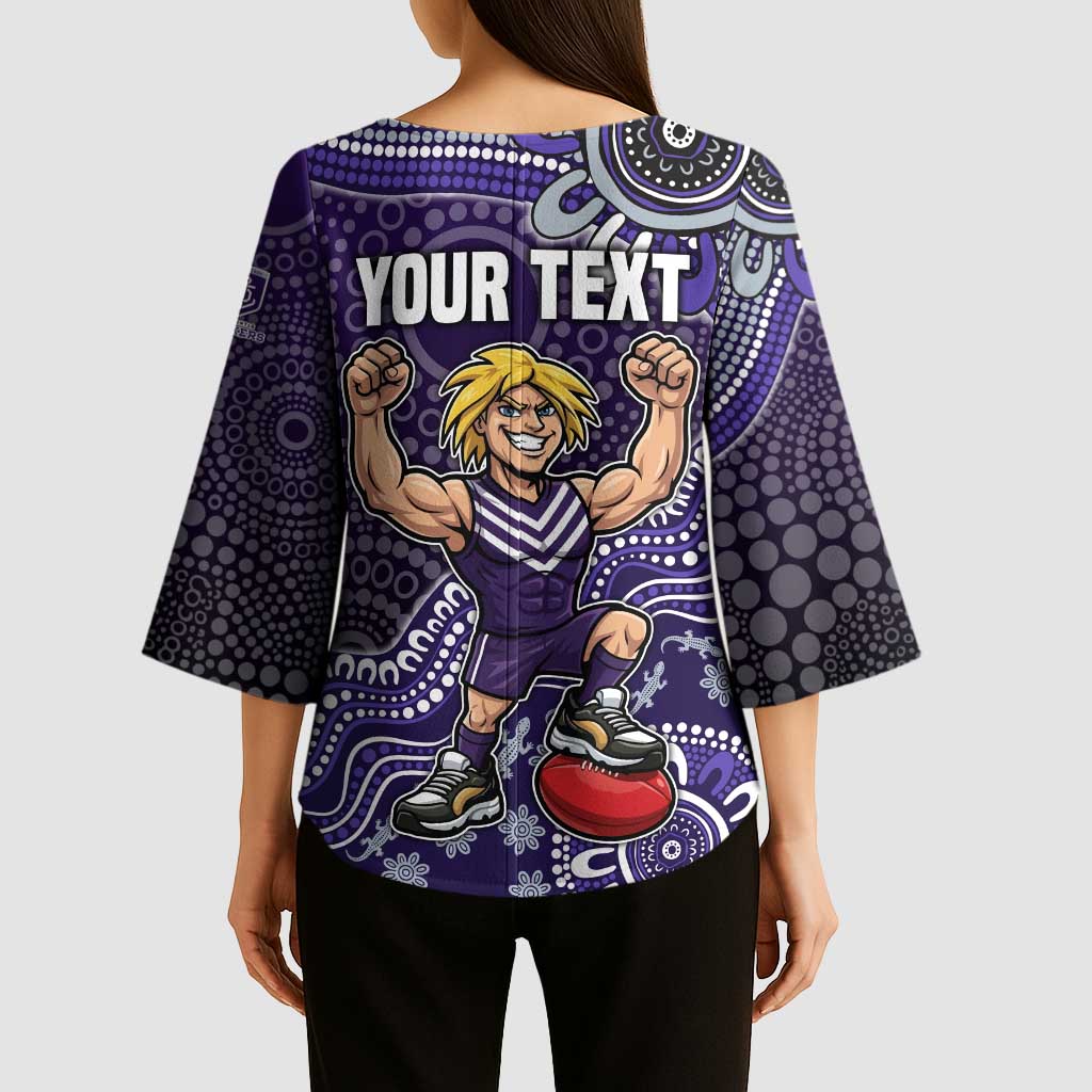 Personalized Freo Football Mascot Kimono Sleeve Blouse Aboriginal Dot Art Style Vibrant Indigenous Pattern Design
