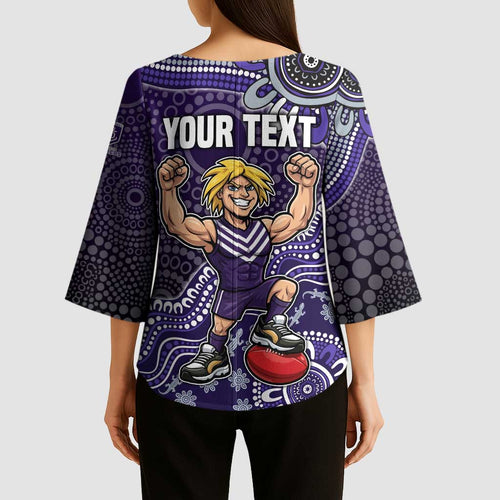 Personalized Freo Football Mascot Kimono Sleeve Blouse Aboriginal Dot Art Style Vibrant Indigenous Pattern Design