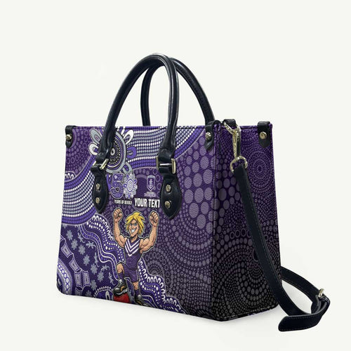 Personalized Freo Football Mascot Leather Bag Aboriginal Dot Art Style Vibrant Indigenous Pattern Design