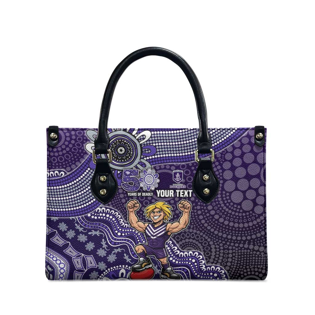 Personalized Freo Football Mascot Leather Bag Aboriginal Dot Art Style Vibrant Indigenous Pattern Design