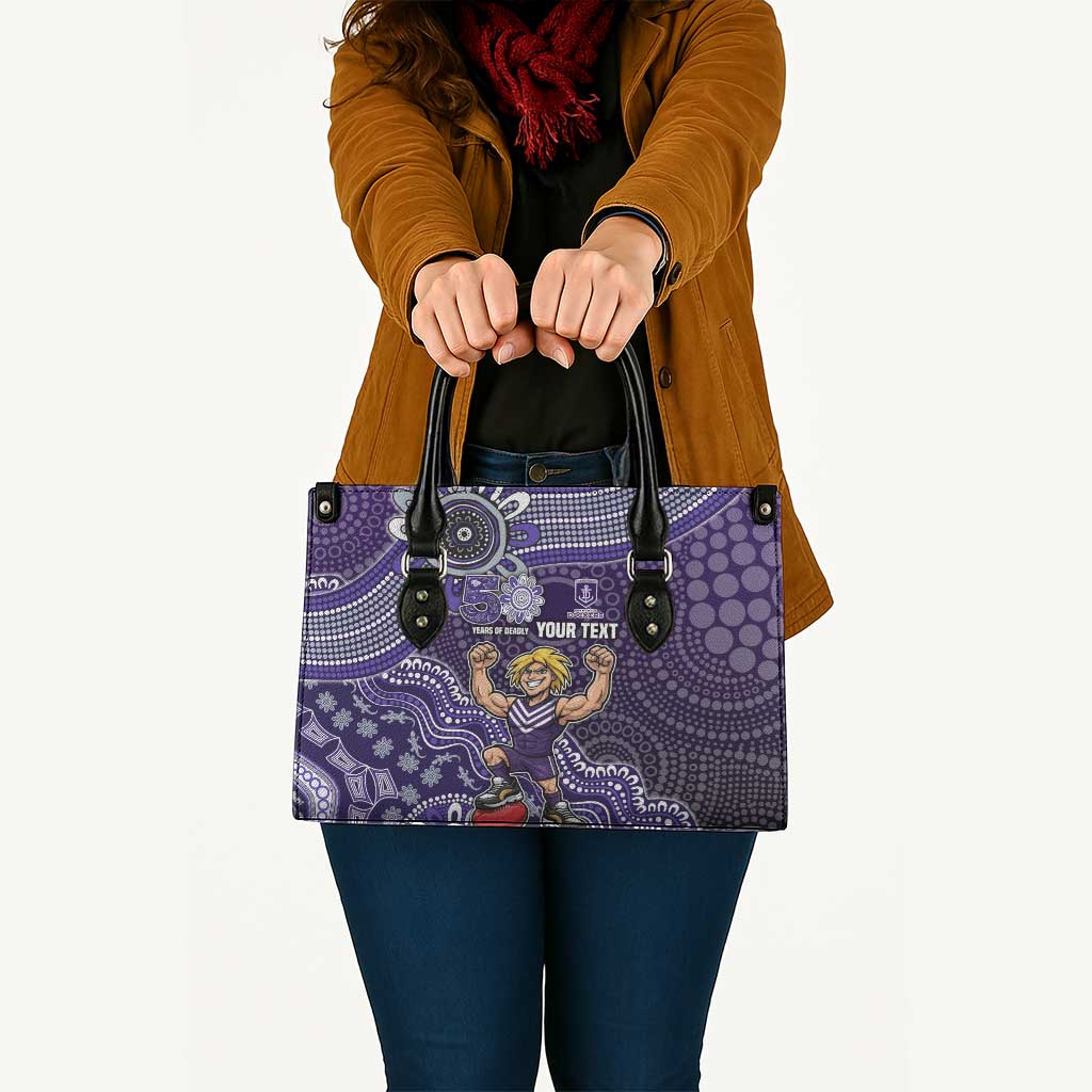 Personalized Freo Football Mascot Leather Bag Aboriginal Dot Art Style Vibrant Indigenous Pattern Design