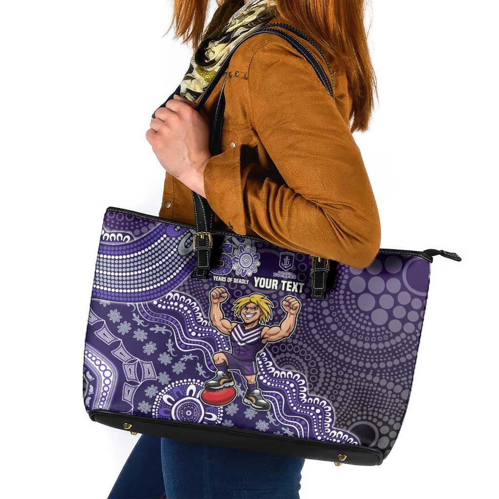 Personalized Freo Football Mascot Leather Tote Bag Aboriginal Dot Art Style Vibrant Indigenous Pattern Design