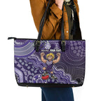 Personalized Freo Football Mascot Leather Tote Bag Aboriginal Dot Art Style Vibrant Indigenous Pattern Design