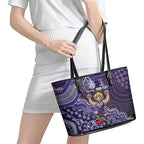 Personalized Freo Football Mascot Leather Tote Bag Aboriginal Dot Art Style Vibrant Indigenous Pattern Design