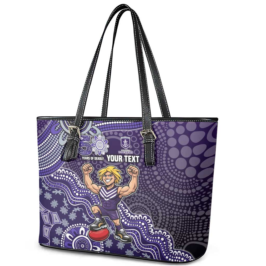 Personalized Freo Football Mascot Leather Tote Bag Aboriginal Dot Art Style Vibrant Indigenous Pattern Design