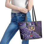 Personalized Freo Football Mascot Leather Tote Bag Aboriginal Dot Art Style Vibrant Indigenous Pattern Design