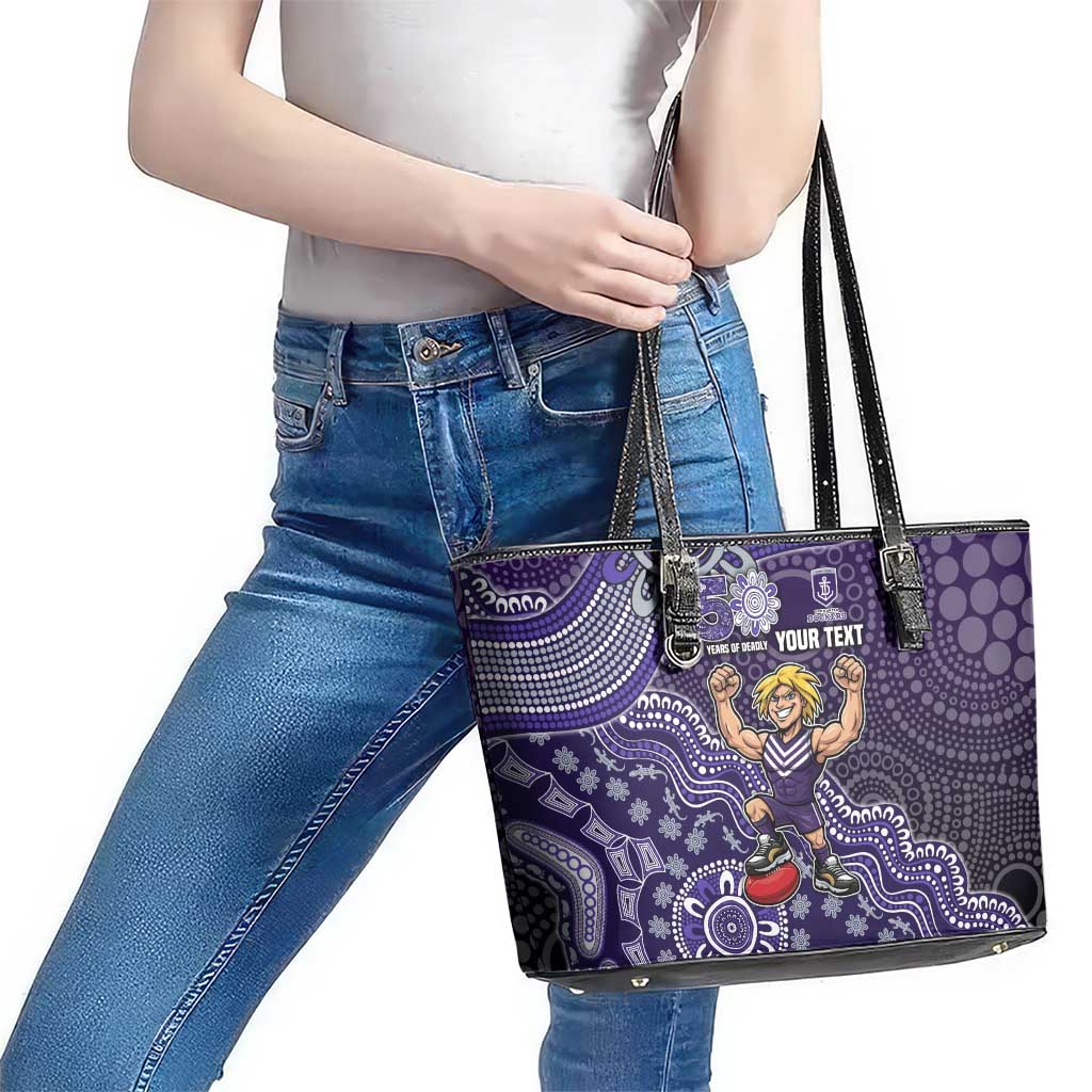 Personalized Freo Football Mascot Leather Tote Bag Aboriginal Dot Art Style Vibrant Indigenous Pattern Design