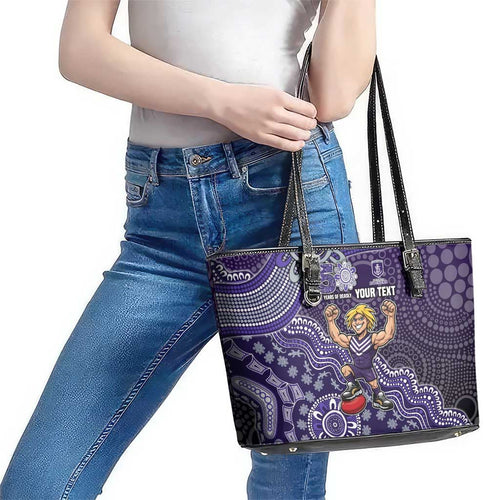 Personalized Freo Football Mascot Leather Tote Bag Aboriginal Dot Art Style Vibrant Indigenous Pattern Design