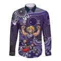Personalized Freo Football Mascot Long Sleeve Button Shirt Aboriginal Dot Art Style Vibrant Indigenous Pattern Design