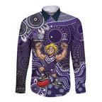 Personalized Freo Football Mascot Long Sleeve Button Shirt Aboriginal Dot Art Style Vibrant Indigenous Pattern Design