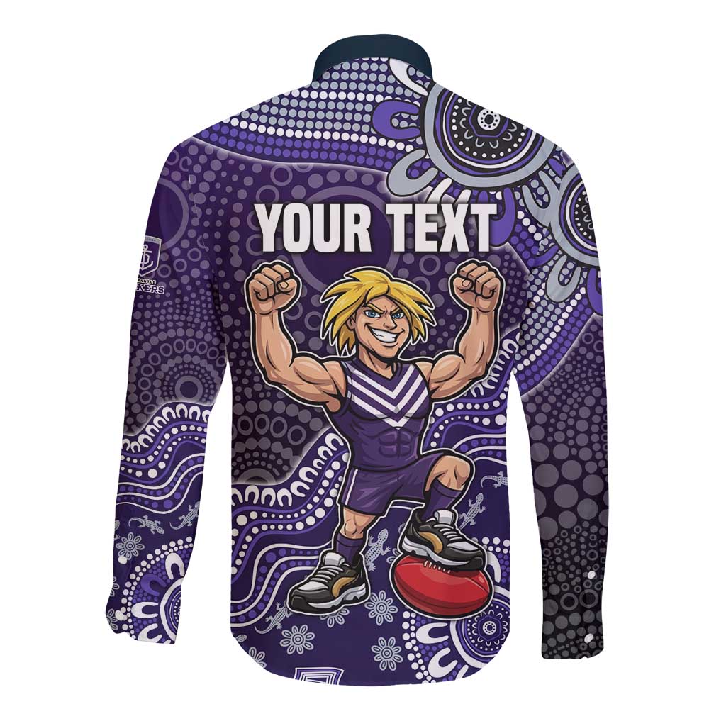 Personalized Freo Football Mascot Long Sleeve Button Shirt Aboriginal Dot Art Style Vibrant Indigenous Pattern Design