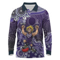 Personalized Freo Football Mascot Long Sleeve Polo Shirt Aboriginal Dot Art Style Vibrant Indigenous Pattern Design