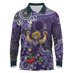 Personalized Freo Football Mascot Long Sleeve Polo Shirt Aboriginal Dot Art Style Vibrant Indigenous Pattern Design