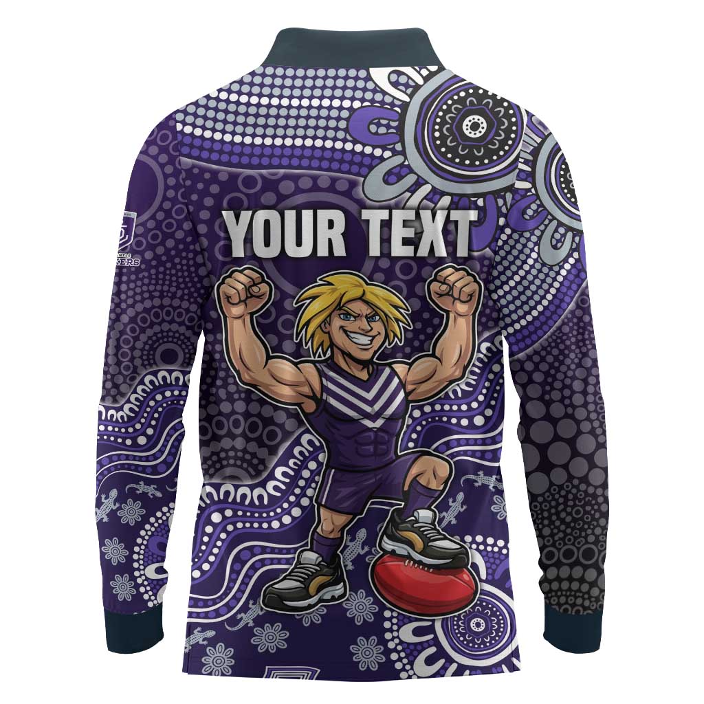 Personalized Freo Football Mascot Long Sleeve Polo Shirt Aboriginal Dot Art Style Vibrant Indigenous Pattern Design