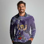 Personalized Freo Football Mascot Long Sleeve Polo Shirt Aboriginal Dot Art Style Vibrant Indigenous Pattern Design