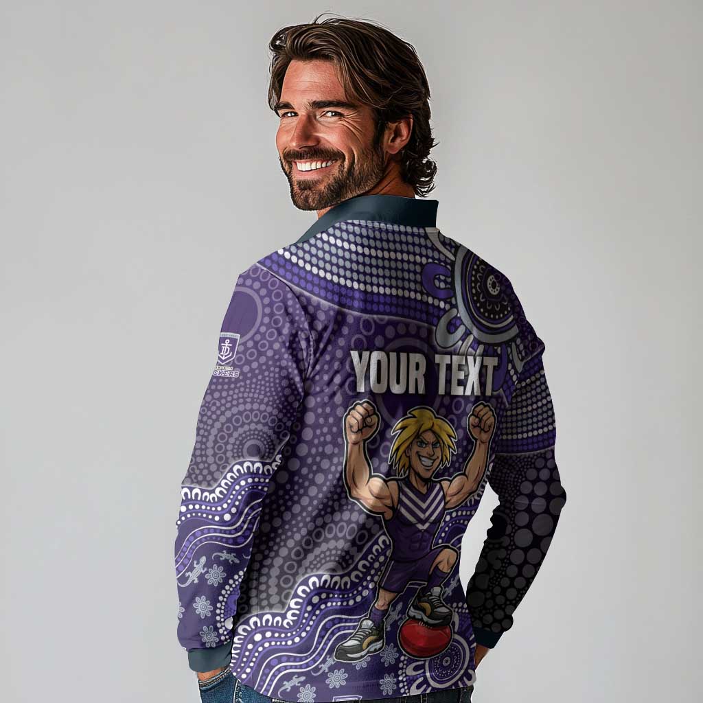 Personalized Freo Football Mascot Long Sleeve Polo Shirt Aboriginal Dot Art Style Vibrant Indigenous Pattern Design