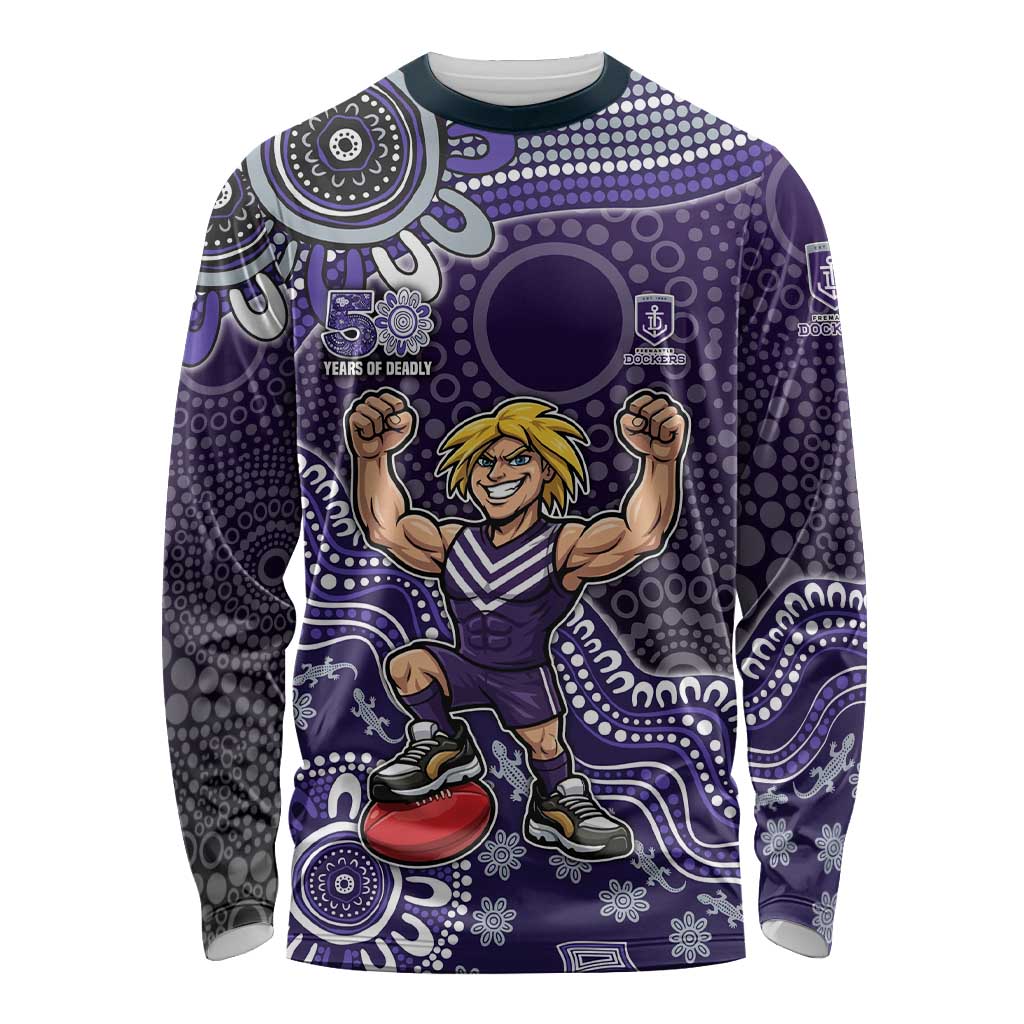 Personalized Freo Football Mascot Long Sleeve Shirt Aboriginal Dot Art Style Vibrant Indigenous Pattern Design