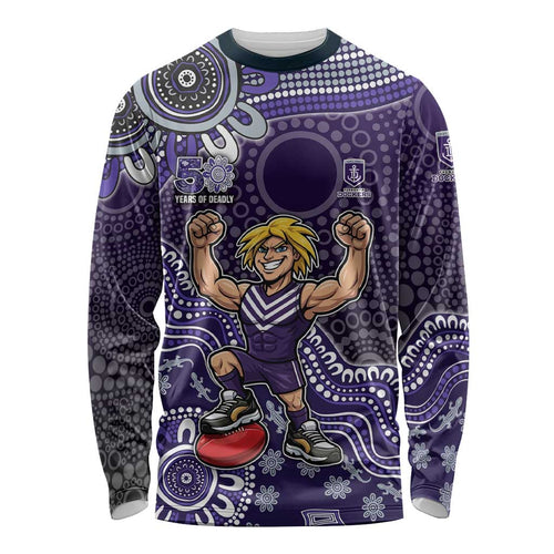 Personalized Freo Football Mascot Long Sleeve Shirt Aboriginal Dot Art Style Vibrant Indigenous Pattern Design