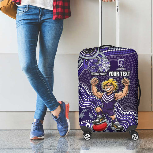 Personalized Freo Football Mascot Luggage Cover Aboriginal Dot Art Style Vibrant Indigenous Pattern Design