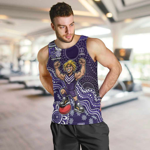 Personalized Freo Football Mascot Men Tank Top Aboriginal Dot Art Style Vibrant Indigenous Pattern Design